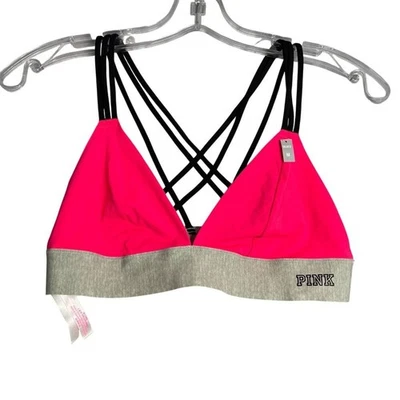 New Pink Victoria's Secret Trappy Bralette Womens M Pink Black - Image 1 of 4