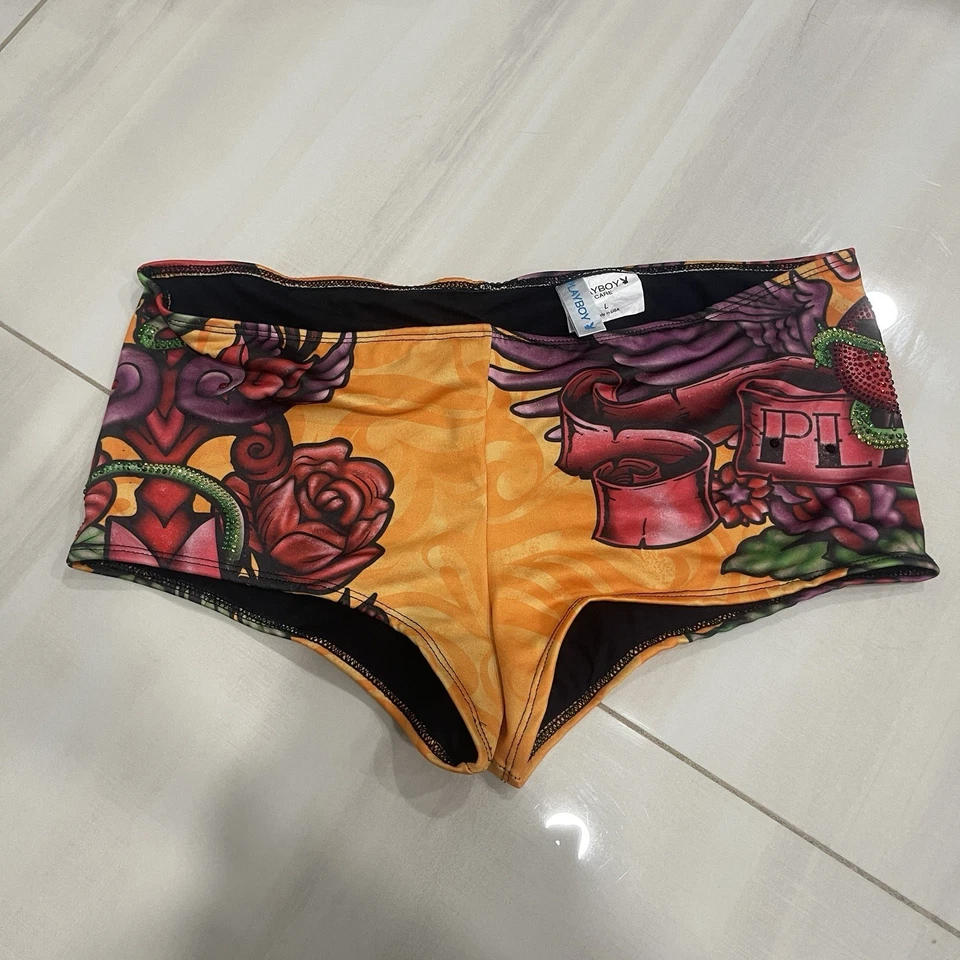Vintage Y2K Playboy Size L Orange Ed Hardy Style/Rhinestone bathing Suit bottom - Image 1 of 4