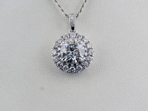 Ciondolo Halo Diamante 2,5Ct CTS Coltivato in Laboratorio Certificato IGI Oro Bianco 14K - Foto 1 di 3