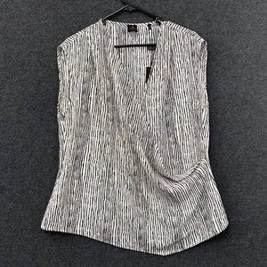 David Lawrence Catia Womens 16 V-Neck Asymmetrical Top Black Ivory Stripe NEW - Picture 1 of 11