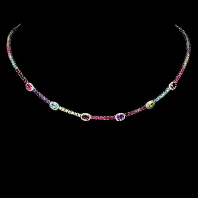 925 Sterling Silver Necklace Oval Peridot 5x3mm Amethyst Topaz Gemstone 18inches - Image 1 of 4