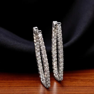 Diamond Earring Women 950 Platinum Hoop Lab Grown 2.00 Carat Round Cut 33 MM - Image 1 of 4