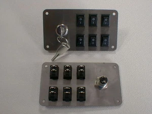 Pannello interruttore 6x interruttore on-off + interruttore a chiave pannello in acciaio inox opaco NUOVO  - Foto 1 di 1