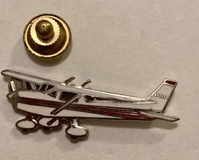 Airplane Silver SM Tone Tie Tack Pinback Transportation White Lapel Pin VTG - Image 1 of 3