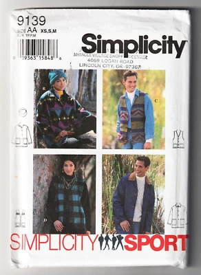 Simplicity 9139 Polar Fleece Jacket Coat Hat Sz 30-32 34-36 38-40 Sewing Pattern - Image 1 of 2