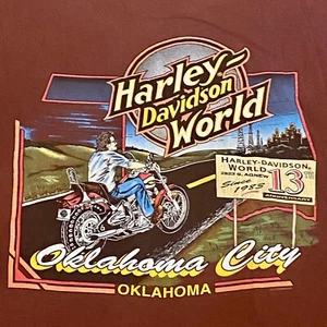 Harley Davidson Gr. L Oklahoma City T-Shirt Anniversary R.K. Stratman Burgundy F - Bild 1 von 13