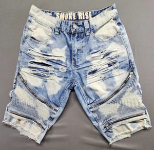 Smoke Rise Shorts Men’s 32 Moto Slim Distressed Blue - Picture 1 of 11