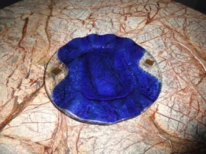 Murano blau Glas Aschenbecher mit Goldakzenten 7" Durchmesser mit 6 Schlitzen - Bild 1 von 10