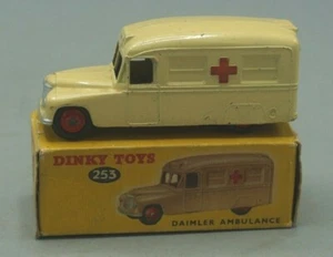 VTG- DINKY TOYS - DAIMLER AMBULANCE / RED CROSS - EARLY ISSUE - CREAM #253 IN OB - Picture 1 of 12