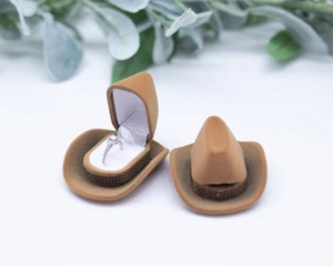 Cowboy Hat Ring Box Earring Box Jewelry Box Gift Box Engagement Wedding Proposal - Picture 1 of 8