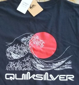 Japan QUICKSILVER Kanagawa Wave & Red Sun ~ Black T-shirt Mens Sz M - RARE - Picture 1 of 6