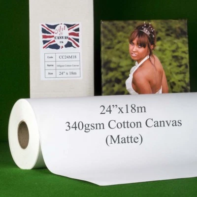 24" x 18m 340gsm Inkjet COTTON Canvas Roll (Matte) Water Resistant 100% Cotton - Image 1 of 4