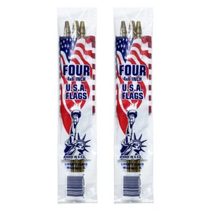 American Flag Set 8 Made in USA Handheld Stick 4x6" Small Garden Patriotic - Picture 1 of 8
