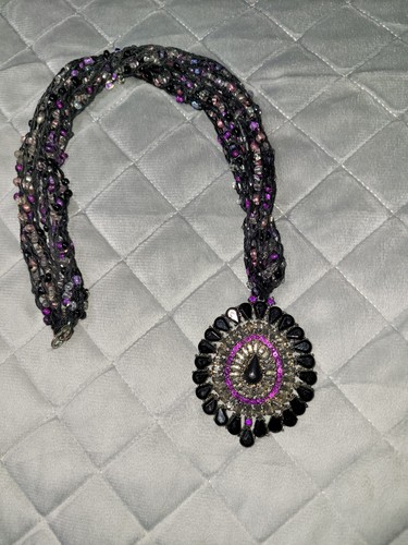 MICHAEL KORS Collana Ciondolo Stile Vetro 16"" Viola Blk Perline Torsione Perline 16"" Costume Gioielli