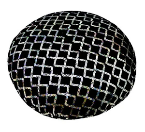 ms01n Black Shimmer Velvet Silver Sequins Checked Diamond Round Cushion Cover - Picture 1 of 6