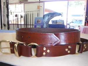 SOLID LEATHER HOBBLE BELT SOLID BRASS BUCKLE AND RINGS AUSTRALIAN HAND MADE - Picture 1 of 11