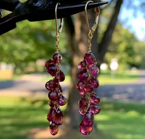 Ohrringe 14 Karat Gelbgold & rosa Turmalin Briolette Tränen NEU - Bild 1 von 1