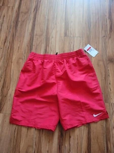 Nike Swim Trunks Split 9 inch Volley Shorts Red Men’s Large NESSE450-614 White - Picture 1 of 6