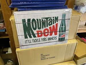 MOUNTAIN DEW "YA-HOO! IT'LL TICKLE YORE INNARDS" Sign 12”x16.5” Mt Bottle New