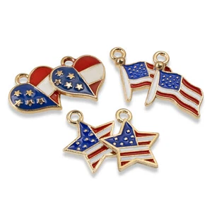 USA Flag Charm Set - 6-Pack Heart, Flag & Star Charms, Patriotic Jewelry, Crafts - Picture 1 of 7