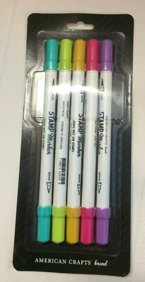 Markers 18 Packs American Crafts Stamp Marker 5-Pack, Brush and Medium Point - Image 1 of 2