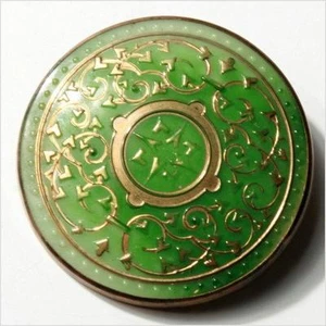 Antique Art Nouveau Czech gold gilt semi translucent green glass pin brooch - Picture 1 of 3