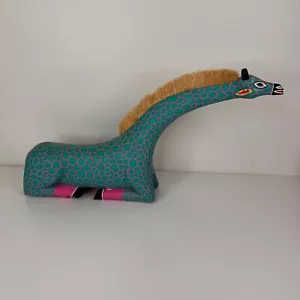 Handcrafted Alebrije Wood Giraffe Pink & Teal Pattern Mexican Folk Art - Picture 1 of 12