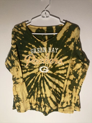 Women's NFL Green Bay Packers Green Yellow Tie Dye Long Sleeve Shirt Size XL Cover