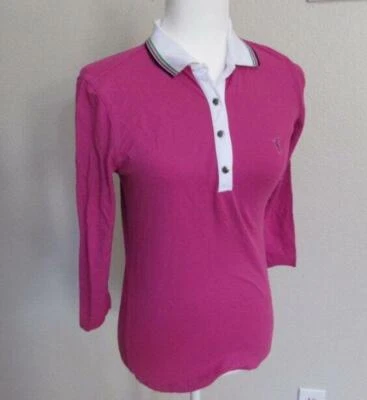 GOLFINO womens 6 pink collared 3/4 sleeves long placket polo shirt golf - Image 1 of 4