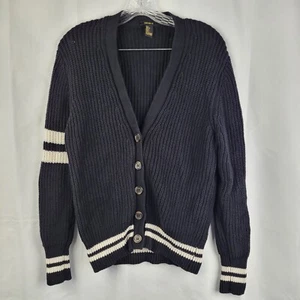 Cárdigan Forever 21 tejido mediano manga larga negro a rayas pequeño - Imagen 1 de 7