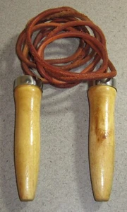 Vintage BOLLINGER Leather JUMP ROPE w/ WOODEN HANDLES 9' 9" - Picture 1 of 3