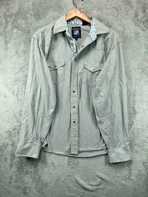 Resistol University Fit Western Shirt Mens Medium Gray Stripe Snap Long Sleeve - Image 1 of 4