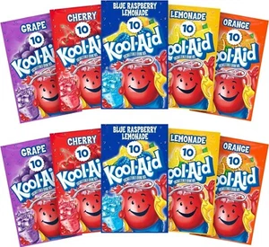 Kool Aid Grape/Cherry/Raspberry/Lemon/Orange Powdered Drink 10x4.2g - 10 Pack - Picture 1 of 4