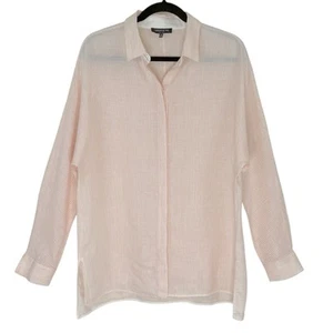 Lafayette 148 Size M Long Sleeve Linen Button Front Top Striped Drop Shoulder - Picture 1 of 14