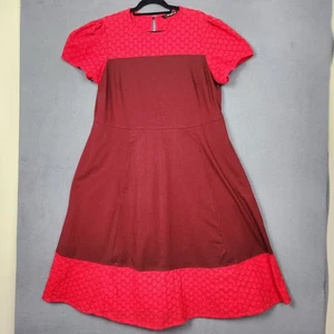 ESHAKTI Dress Womens 3X 24W Red Burgundy Lace Eyelet A Line Plus Size Cap Sleeve - Picture 1 of 12
