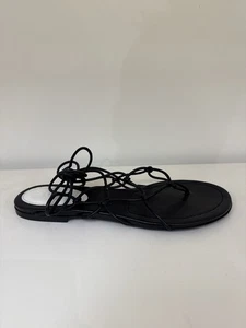 Sandalias planas Lanvin nuevas en caja de cuero negro con correa al tobillo S 7 - Imagen 1 de 3
