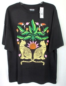 Camiseta Vibrante Doble Estampado de Leopardo y Loro en Negro para Mujer - Talla M, Nueva con Etiquetas ($16.99) - Imagen 1 de 6