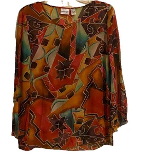 Chico’s Damen 100 % Seide Langarm transparente Bluse künstlerischer Pullover Oberteil Größe 0-XS - Bild 1 von 9