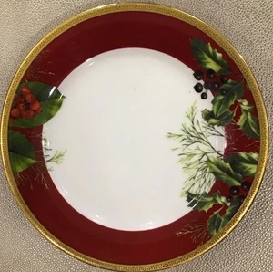 Charter Club Grand Buffet 9.5" Plate Holly Pine Gold Christmas - Picture 1 of 3