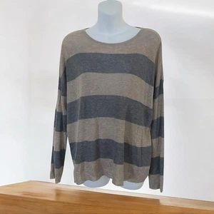 Eileen Fisher Sleek Lyocell/Merino Long-Sleeve Striped Top-Maple Oat SZ S - Picture 1 of 15