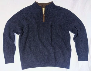 L.L. Bean lambs wool mens XL sweater - dark blue with brown collar - Picture 1 of 6