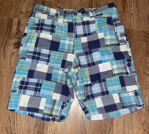 Tommy Hilfiger Shorts Herren 32 blau Patchwork Khakis flache Fronttaschen Freizeit - Bild 1 von 6