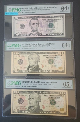 Rare Triple Matched Serial Numbers. $5 And $10 and $10 FRNs - Image 1 of 4