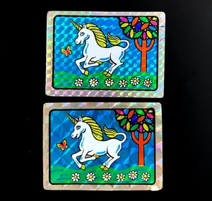 2 RARE UNICORN PEGASUS vintage vending sticker VARIATIONS prism prismatic foil - Picture 1 of 9