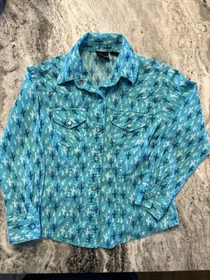 Cruel Girl XS 4/5 Snap Long sleeve Turquoise Cactus Print - Image 1 of 4