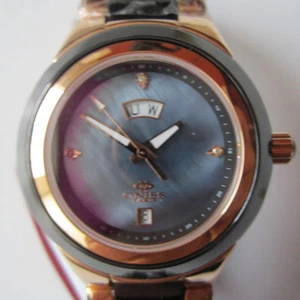 ONISS LUNE WOMEN'S WATCH QUARTZ BLACK CERAMIC MOP GOLD DIAMOND ORIGINAL ON435LRG - Picture 1 of 9