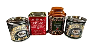 Collectible Syrup And Tea Tins Assorted Small Lot Of 4 Home Decor - Picture 1 of 17