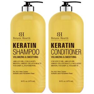 Botanic Hearth Keratin Shampoo and Conditioner Set - with Argan Oil, Collagen...