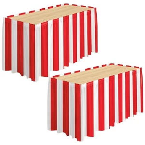 durony 2 Packs Red and White Striped Table Skirt Circus Theme Party Supplies ... - Picture 1 of 7
