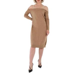 Burberry Ladies Biscuit Bra-Detail Long Sleeve Wool Dress - Picture 1 of 7